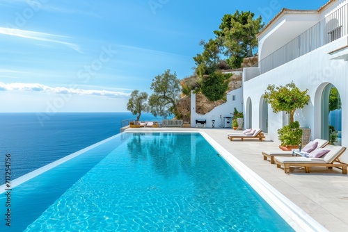 Villa mit Pool im Urlaub am Mittelmeer in Europa. Luxus  Apartment im Sommer mit Swimmingpool. © Marco