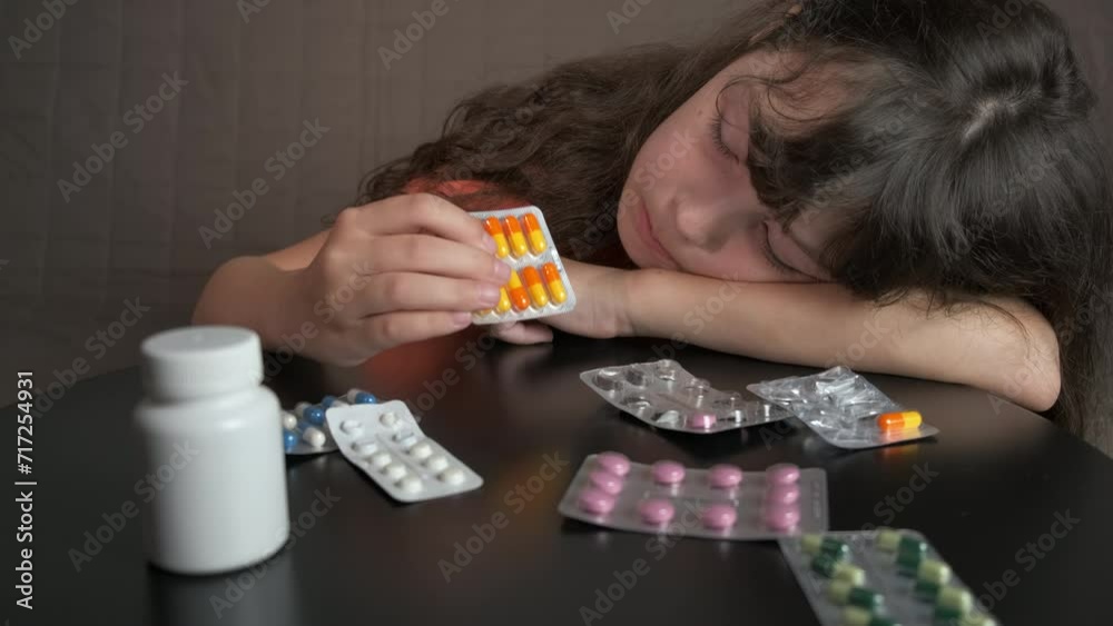 Child carelessness of pills. A little girl hold medical drugs from the table. A concept of carelessness pill at home. Child carelessness of pills. A little girl hold medical drugs from the table. A concept of carelessness pill at home.