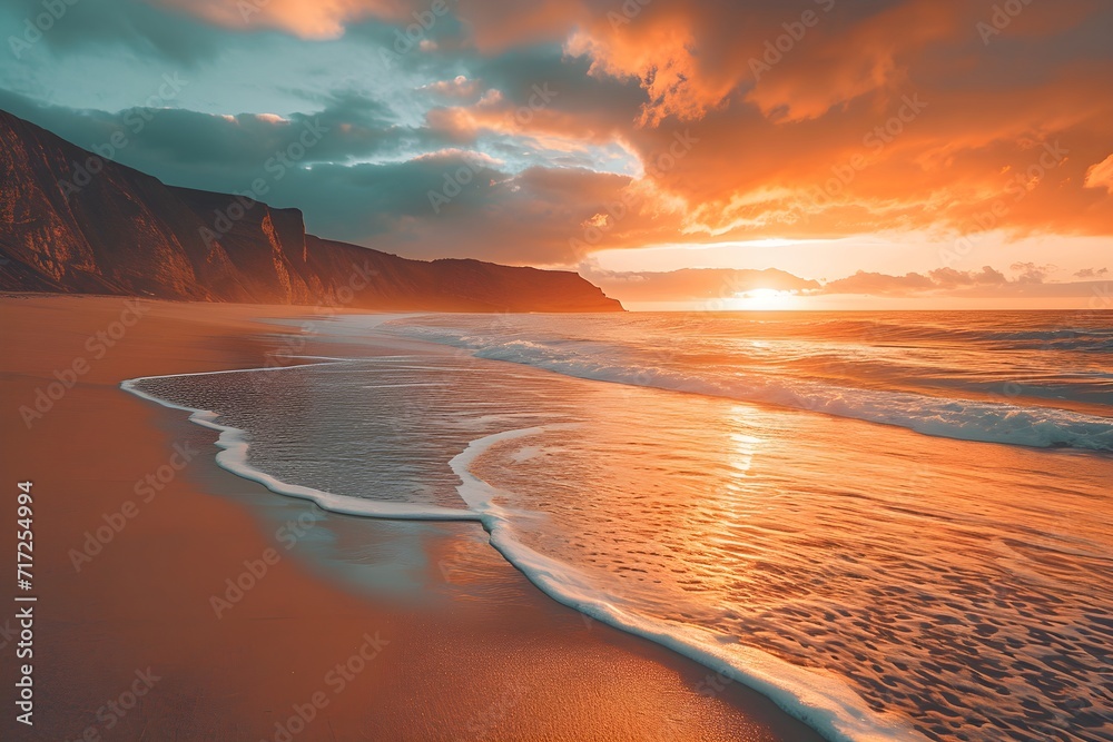 landscape with sea sunset on beach - obrazy, fototapety, plakaty 