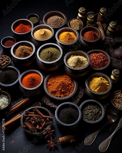 Aesthetic spices. exquisite minimalist composition of intricate herbs and fragrant flavorful blends