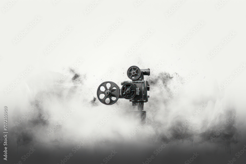 A grayscale gradient with a film grain texture, evoking a vintage cinematic feel and providing a classic background for text on film and photography. Generative Ai.