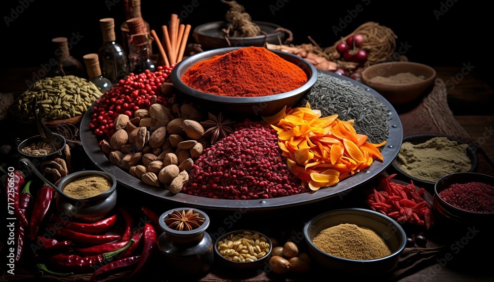 Exquisite spices and herbs. intricate minimalist composition with captivating details