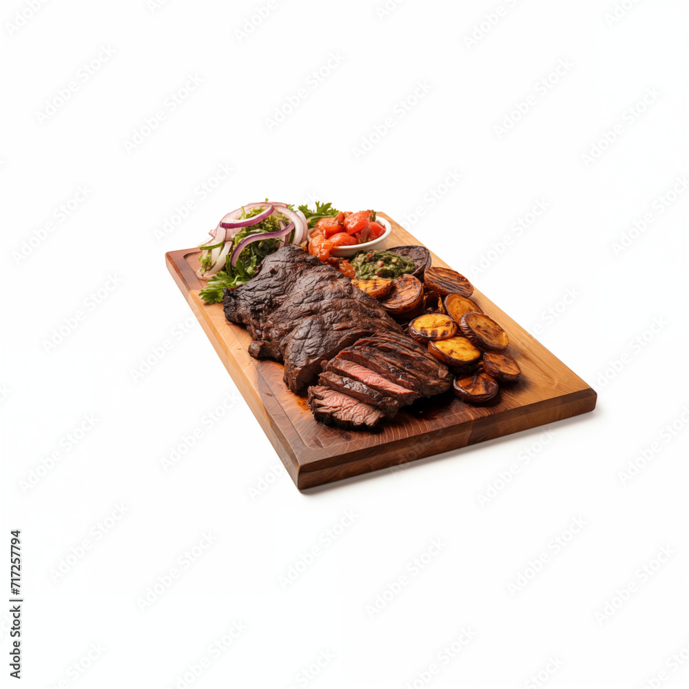 Churrasco Grilled meat beef, prepared in a barbecue forest background and white background
Churrasco Grilled meat beef, prepared in a barbecue forest background and white background