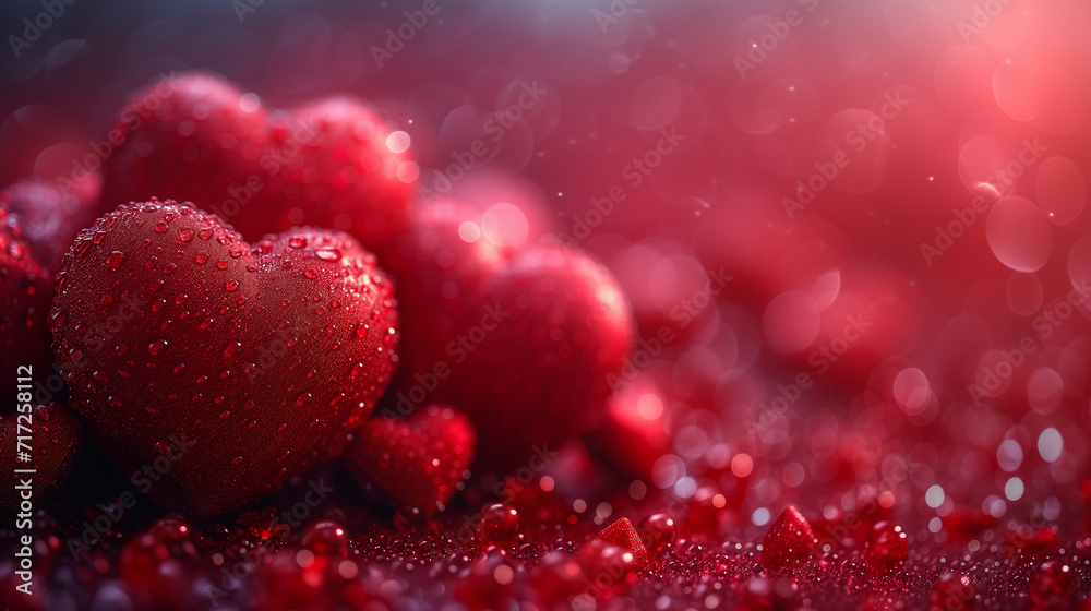 An unusual fascinating background for Valentine's day with red and pink hearts. The concept for a greeting card on 02/14/2012. Roses are flower petals, dew drops. Contemporary art. An unusual fascinating background for Valentine's day with red and pink hearts. The concept for a greeting card on 02/14/2012. Roses are flower petals, dew drops. Contemporary art.