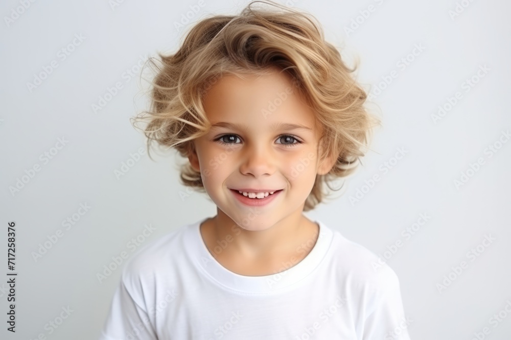 Portrait of a cute little boy with blond hair over grey background Portrait of a cute little boy with blond hair over grey background
