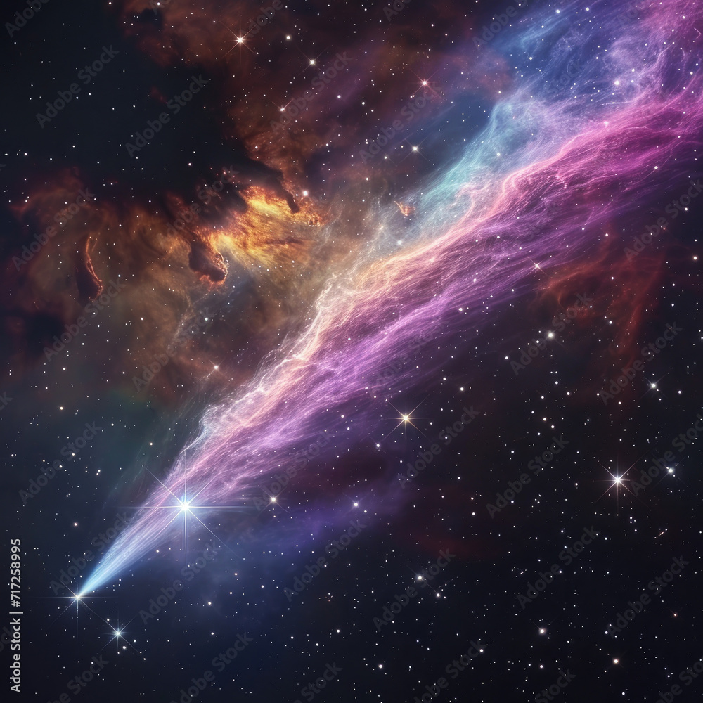 Cosmic Nebula Infusion with Shooting Star Tail - obrazy, fototapety, plakaty 
