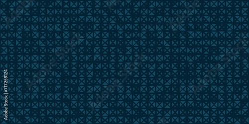 Subtle dark blue vector seamless pattern with small triangles. Stylish minimalist background with halftone effect, randomly scattered shapes, grid, lattice. Simple minimal texture. Repeat geo design