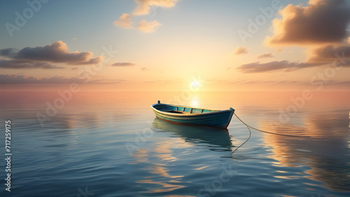 small boat at sunrise