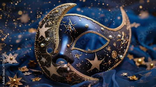 Celestial-themed masquerade mask with stars and moon elements generative ai
