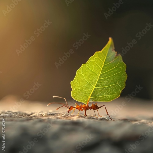 Ant that carry green leaf. © Absent Satu
