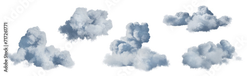 Set of white clouds isolated on transparent background. 3D render.