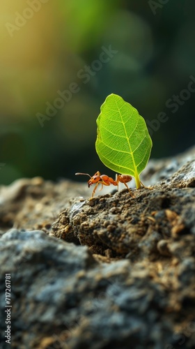 Ant that carry green leaf. © Absent Satu