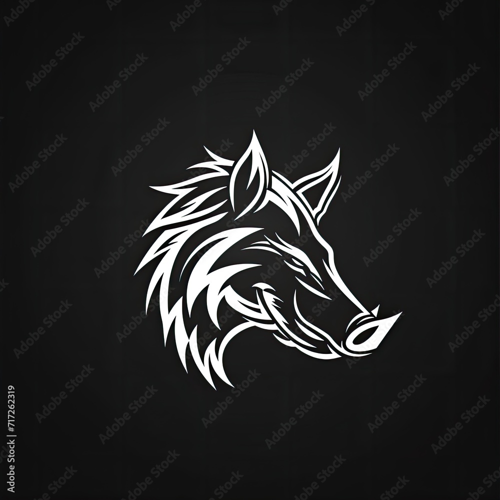Boar Animal Logo Black And White Illustration Element Generative AI