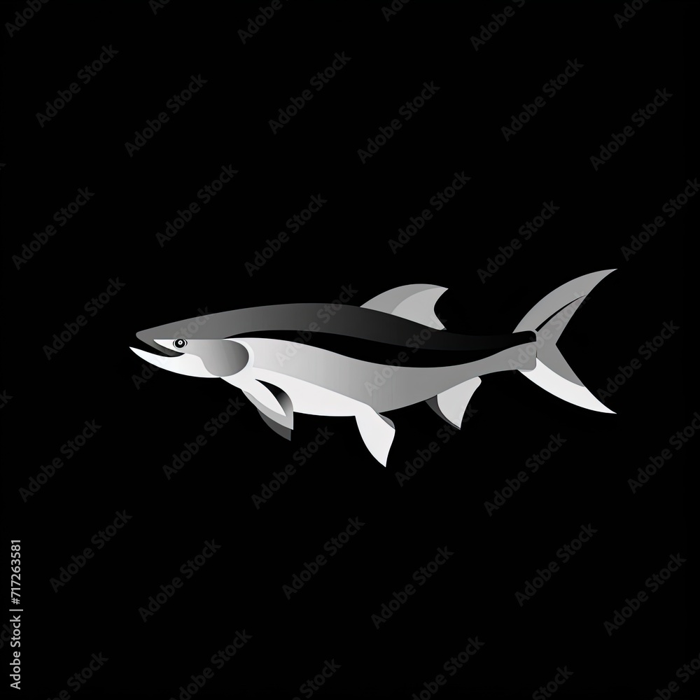 Obraz premium Fish Animal Logo Black And White Illustration Object Generative AI