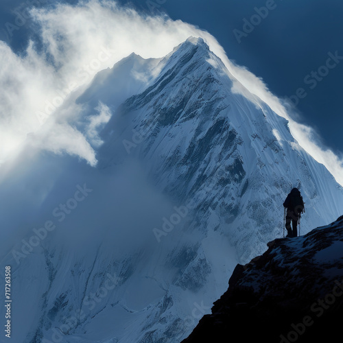 Impressive Snow-Capped Peak Silhouette - Mountaineer's Goal