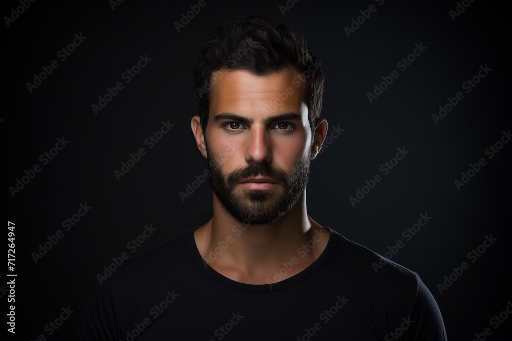 Portrait of a handsome man with a beard on a black background