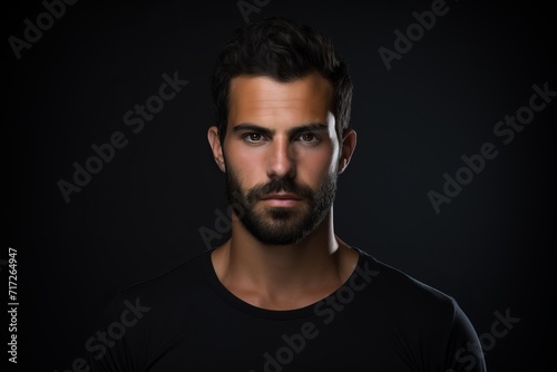 Portrait of a handsome man with a beard on a black background © Igor