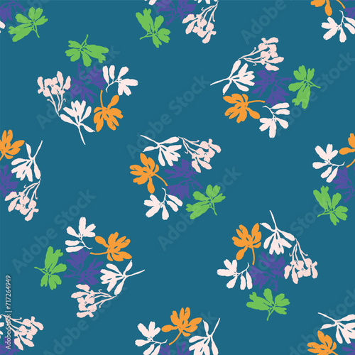 Trendy vector floral pattern with organic botanical shapes. Modern bold summer flower print  design in scandi style.