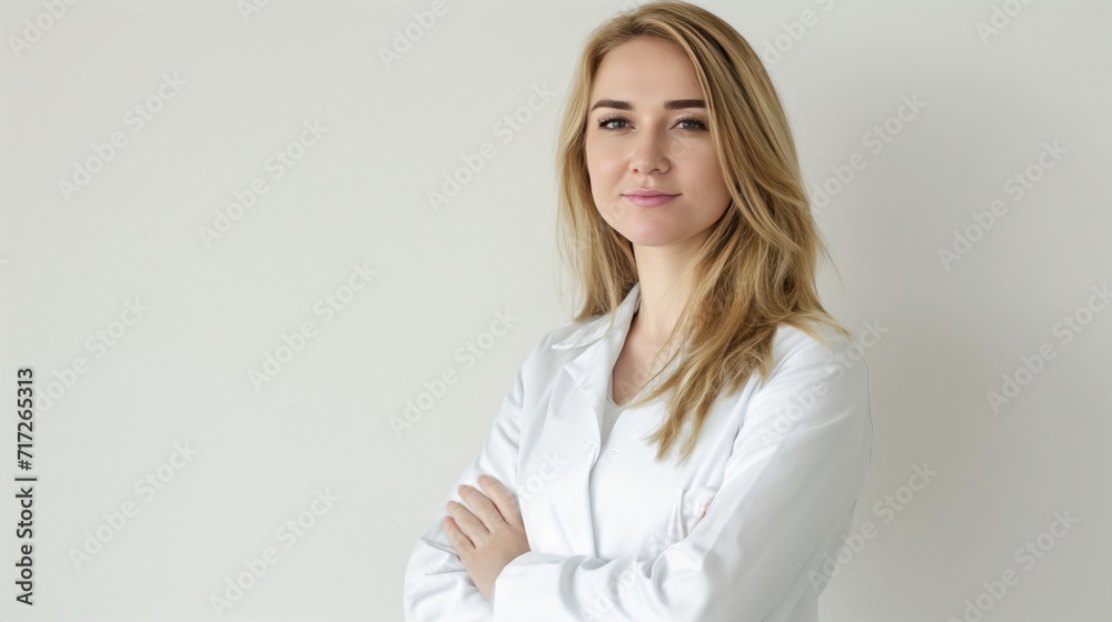Portrait of young female doctor in medical uniform isolated on white background. Portrait of smiling cosmetologist looking at camera. Portrait of young female doctor in medical uniform isolated on white background. Portrait of smiling cosmetologist looking at camera.