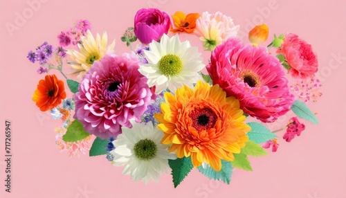 bouquet of flowers on a pink background 