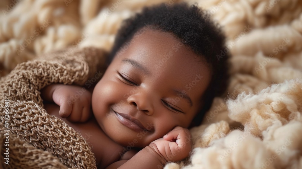 Cute black baby sleeping indoors generative ai