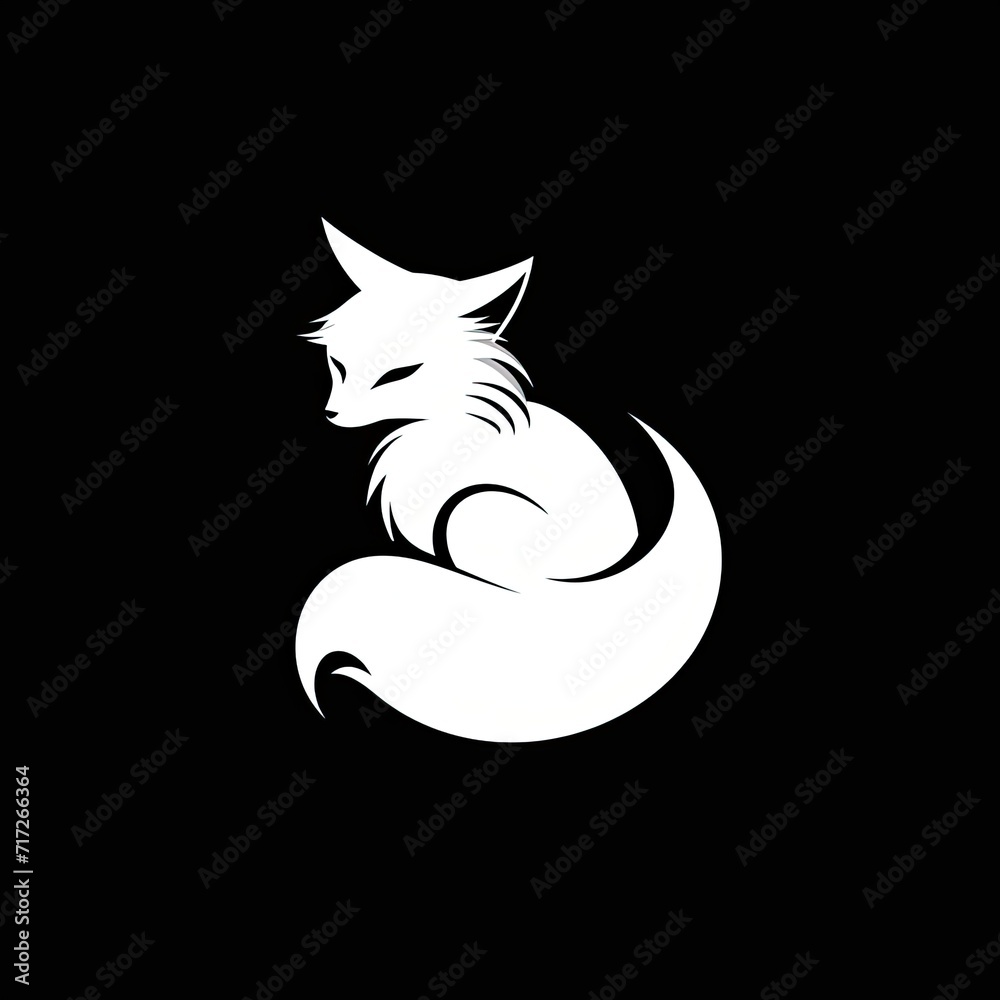 White Fox Animal Logo Grayscale Design Element Generative AI
