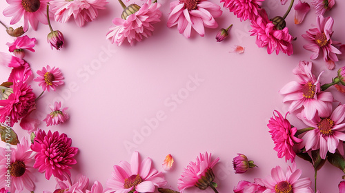 A frame of small pink daisies on a gradient pink background, Valentine's Day, Flat lay, top view, with copy space © Катерина Євтехова