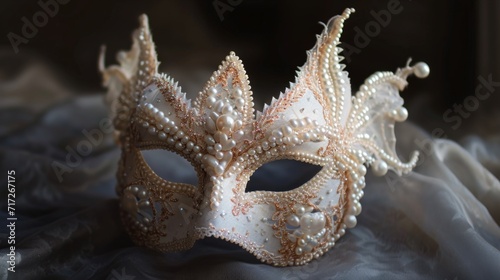Delicate pearl and lace masquerade mask, offering a sense of grace and refinement generative ai