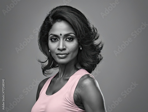 Elegant Liberation - Artistic portrait of a South Asian woman in monochrome with selective color pops Gen AI photo