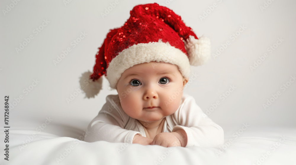 Portrait of a baby with a christmas hat on white studio background Portrait of a baby with a christmas hat on white studio background