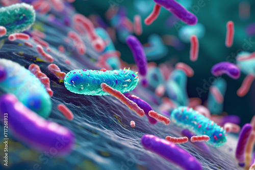 An illustration of stylized beneficial bacteria in the human gut photo