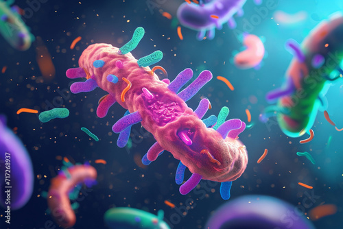 An illustration of stylized beneficial bacteria in the human gut photo