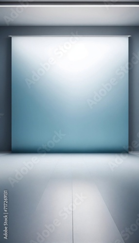 Clear empty photographer studio background abstract, background texture of beauty dark and light clear blue, cold gray, snowy white gradient flat wall and floor in empty spacious room winter interior.