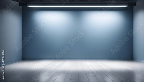 Clear empty photographer studio background abstract, background texture of beauty dark and light clear blue, cold gray, snowy white gradient flat wall and floor in empty spacious room winter interior. © Wix