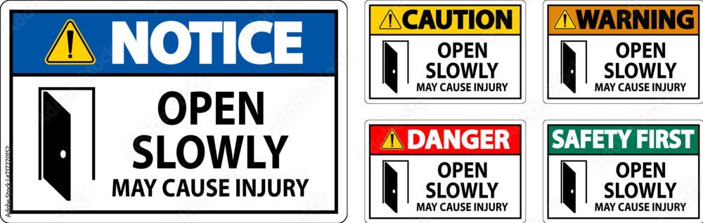 Safety First Sign, Open Slowly, May Cause Injury Safety First Sign, Open Slowly, May Cause Injury