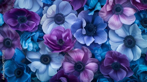 Exotic tropical anemone flowers with a vibrant mix of blues and purples generative ai