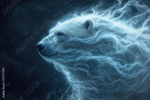 Polar Bear. Mystical Spirit Animal Illustration. Arctic Majest. Strong, magnificient animal. Snow Storm. photo