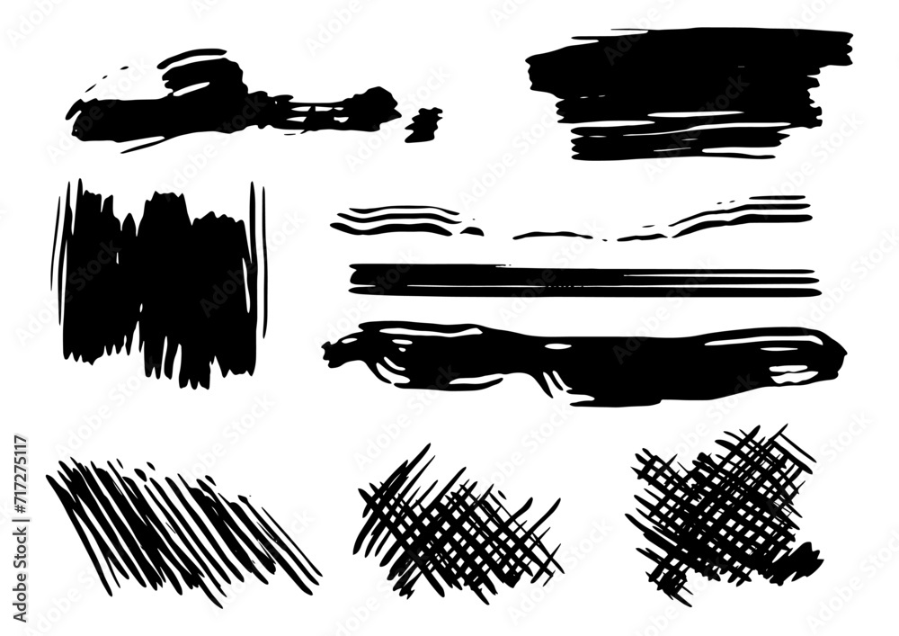 Collection of random hand drawn scribble of stroke, shape, Black pen marker shapes vector set