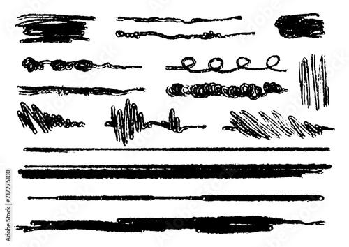 Collection of random hand drawn scribble of stroke, shape, Black pen marker shapes vector set