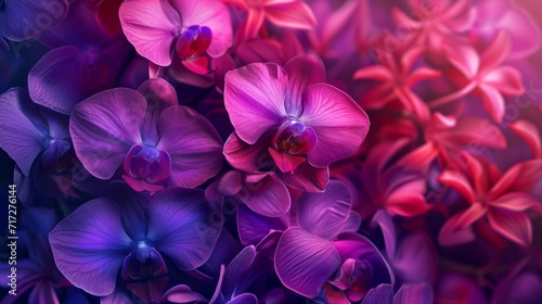 Lush orchid blooms in a vibrant array of purples and magentas generative ai © ThisDesign
