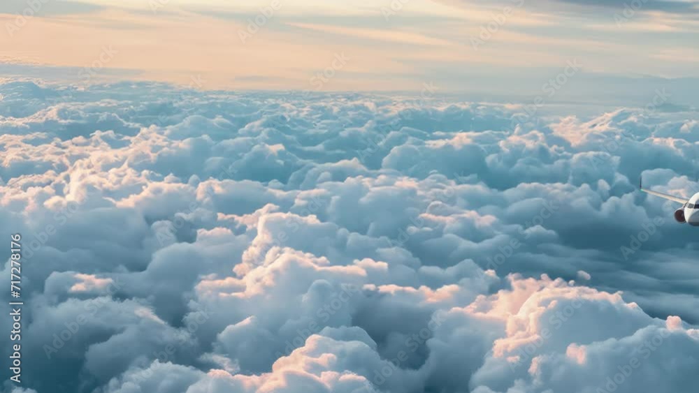 un avion de ligne vole au dessus des nuages au crépuscule