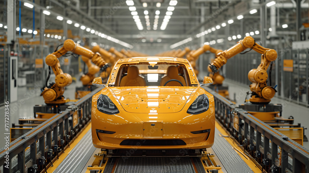 A new car on the factory assembly line A new car on the factory assembly line
