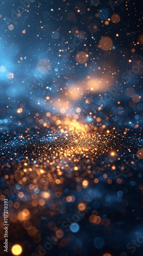Gold glittery bokeh particles. Abstract background
