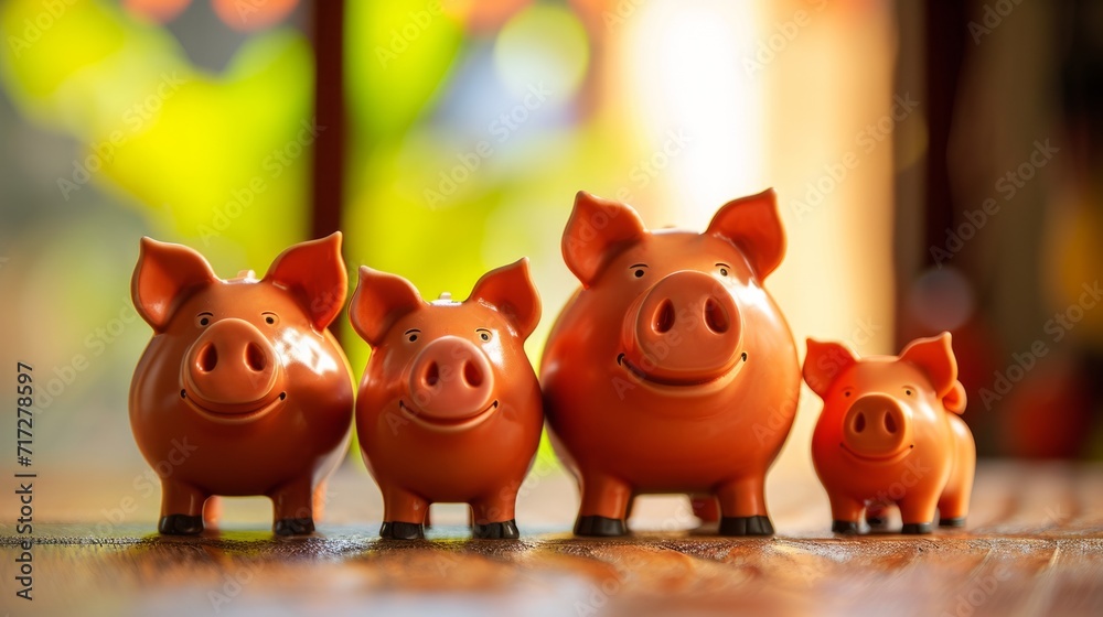 Piggy bank family with parent and baby pigs generative ai - obrazy, fototapety, plakaty 