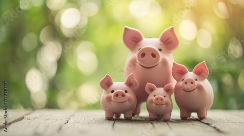 Piggy bank family with parent and baby pigs generative ai