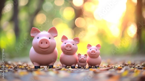 Piggy bank family with parent and baby pigs generative ai