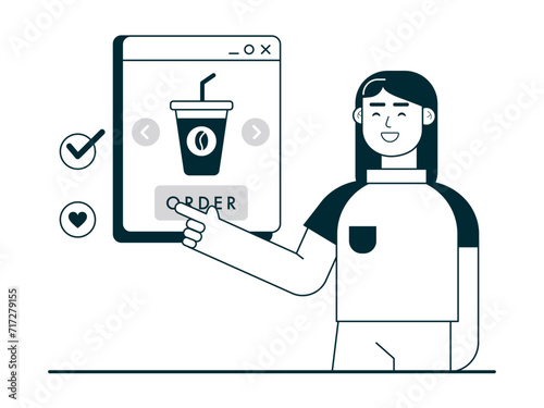 Girl is ordering coffee. Coffee time vector illuatrations.