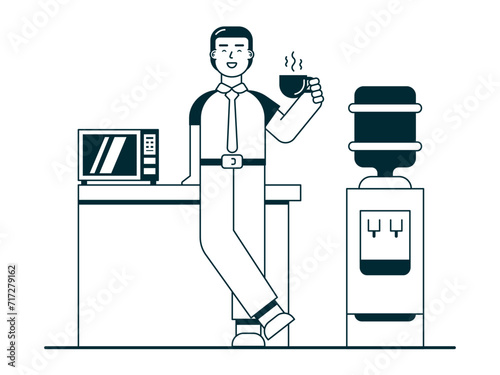 Employees enjoying coffee in the office. Coffee time vector illuatrations. photo