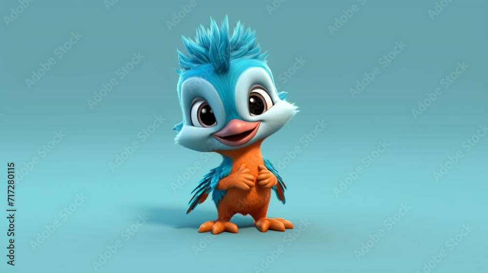 A cute cartoon kingfisher character Ai Generative