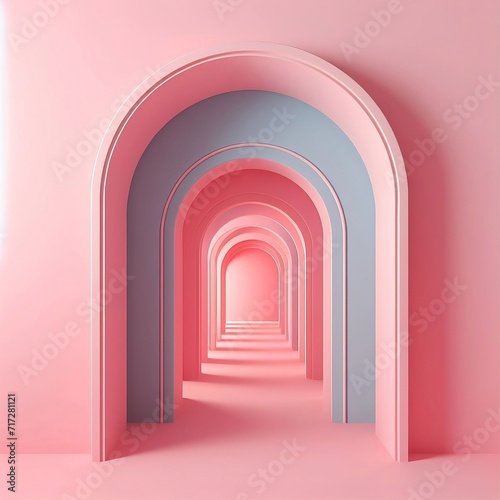 Pink arch hallway corridor abstract background minimal conceptual 3D rendering  created with generative ai